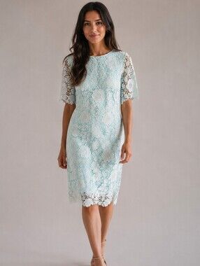 Studio One NWTs Women's 4 Lace Blue Dress Midi Floral Flutter Sleeve